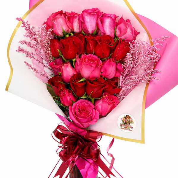 Ramo de Rosas Rojas y Fuscia