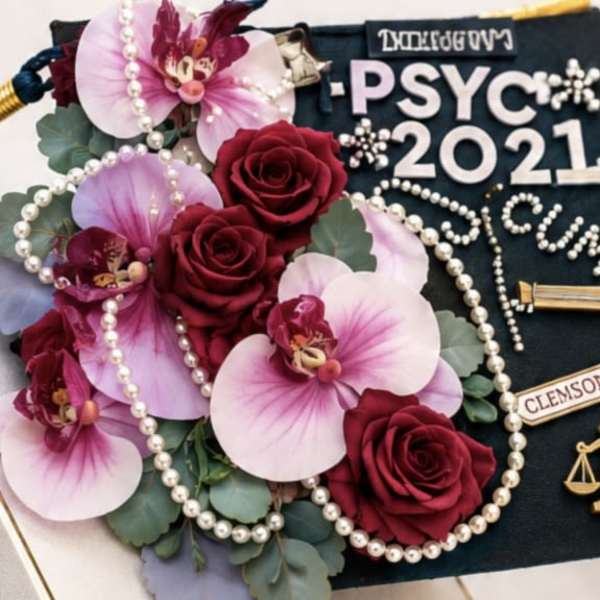 Luxe Orchid & Rose Graduation Cap Decoration