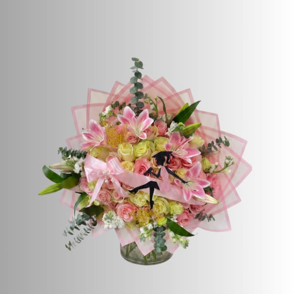 Celebrate HER- 24 Pink/White Roses & Pink Lilies Graduation Bouquet
