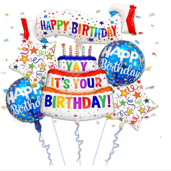 6 PCS Happy Birthday Mylar Balloons Happy Birthday Foil Banner Balloons Star and Circle Balloon for Birthday Party Decoration Supplies