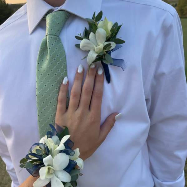 Green Orchid Corsage & Boutonniere Set