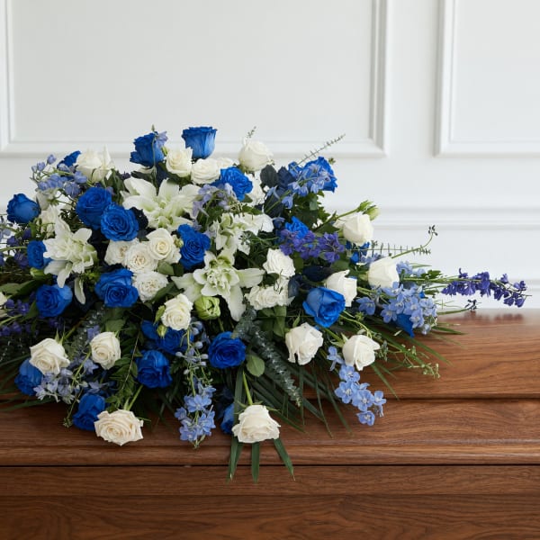 Heavenly Blue & White Casket Spray