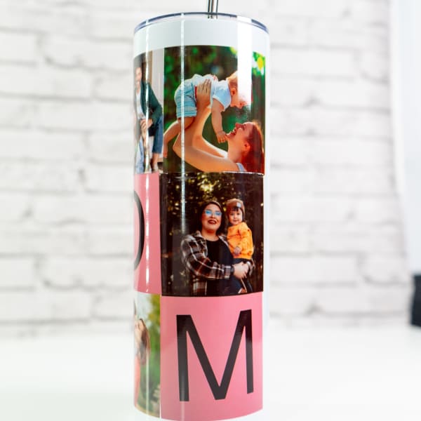 Personalized Photo Tumbler 20 oz 6 Photos Pink