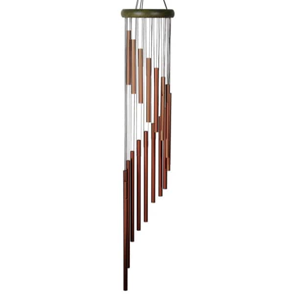 Hanging metal wind chime with copper-colored tubes