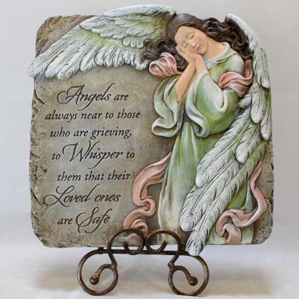 Decorative memorial plaque with a sleeping angel and sympathy message