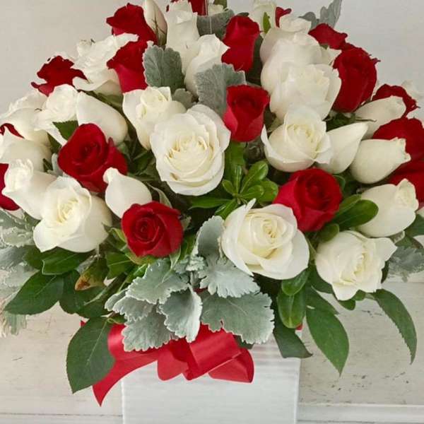 Patriotic Elegance | Red & White Rose Luxury Arrangement