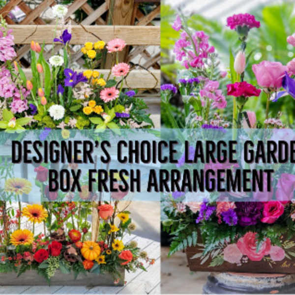 Collage of colorful mixed flower box arrangements with bold text overlay