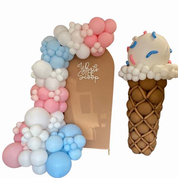 Balloon ice cream cone and pastel balloon number display
