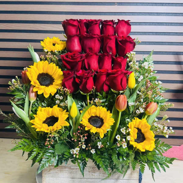Sunflowers, Roses & Tulips