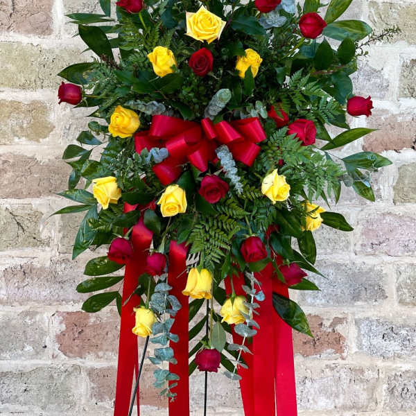 YELLOW AND RED ROSES STANDING SPRAY