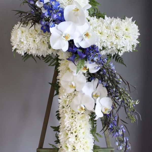 Funeral Cross white and blue