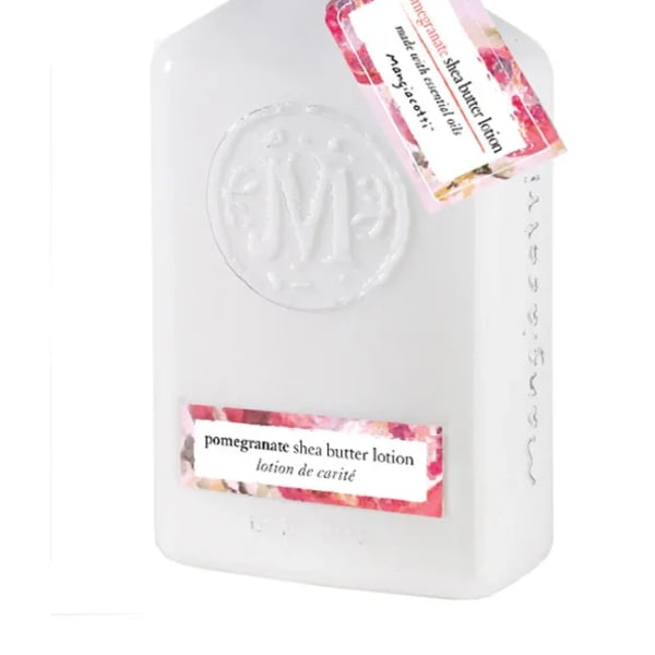 White lotion bottle with pump and floral label