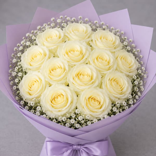 White Mondial Rose Bouquet