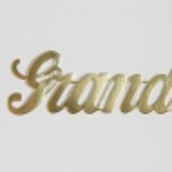 Gold script reading "Grandma" on a plain background