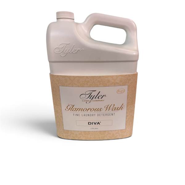 Bottle of Tyler Glamorous Wash laundry detergent in a decorative sleeve