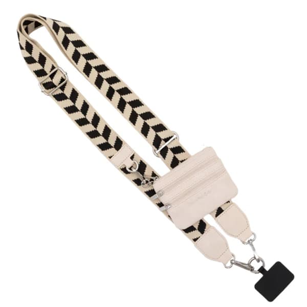 Patterned adjustable bag strap with a small zip pouch