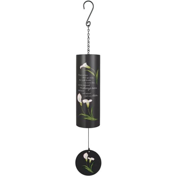 Black hanging wind chime with white calla lily design