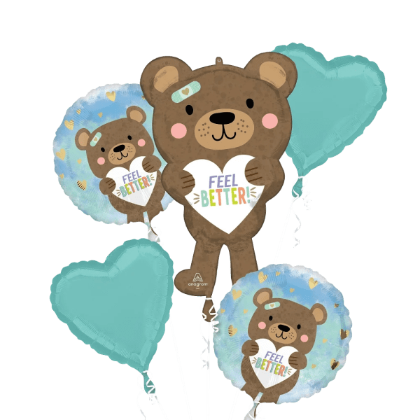 Cluster of teddy bear balloons with heart-shaped balloons
