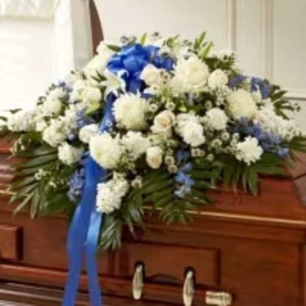 Heavenly Blue & White Remembrance Casket Spray