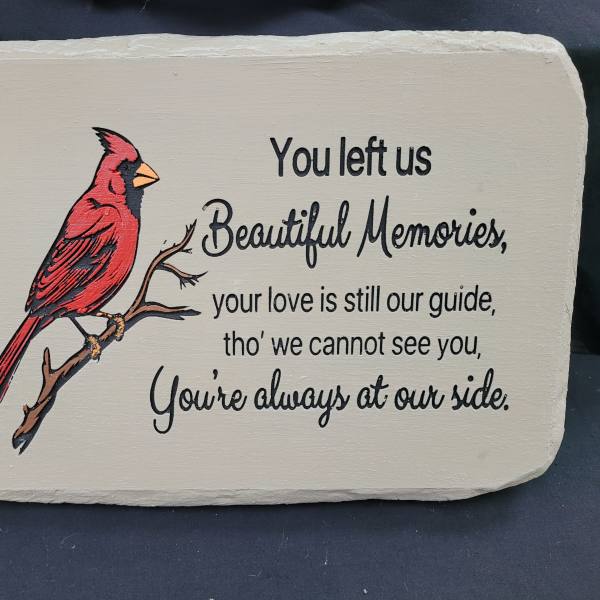 "You Left Us" Concrete Cardinal Stone with Easel