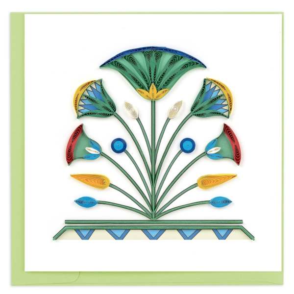 Decorative paper floral design on a white card with a green border