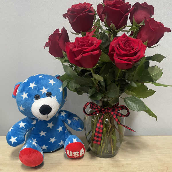 Red Roses & USA Bear