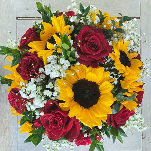 Sunflower and Rose Wrapped Bouquet
