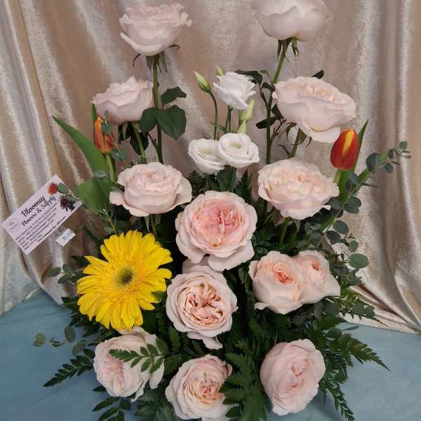 Pink Garden Rose Arrangement one dozen with mix flowers