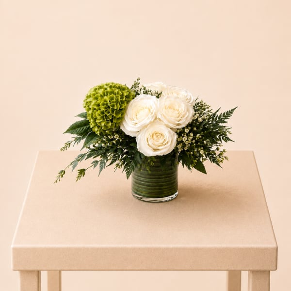 Elegant White Roses & Greens