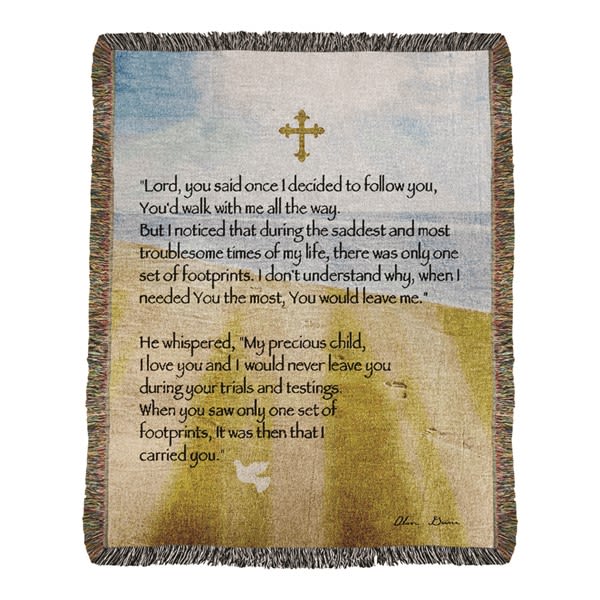 Footprints Walk with Me Tapestry Throw
