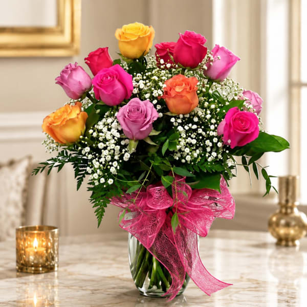 One dozen mixed Ecuadorian roses