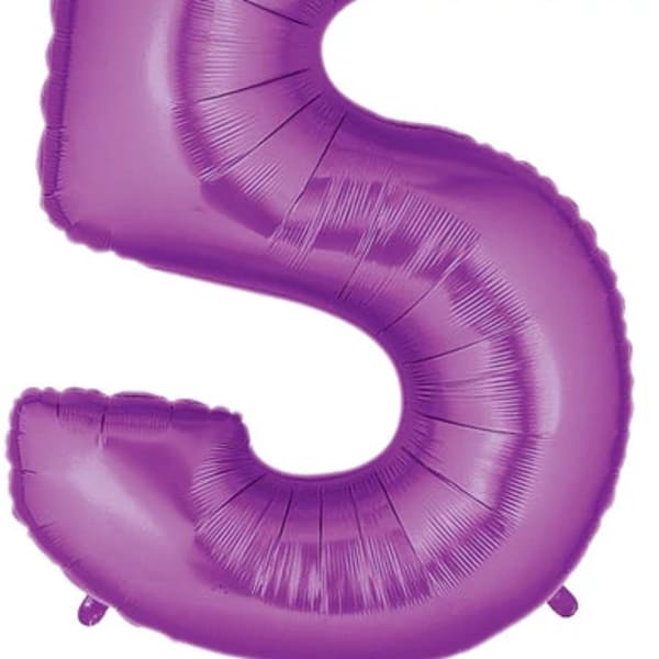 Purple foil balloon shaped like the number 5