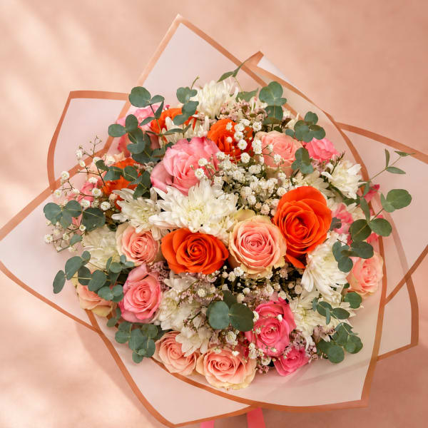 Zaria's Coral Bloom – Wrapped Bouquet