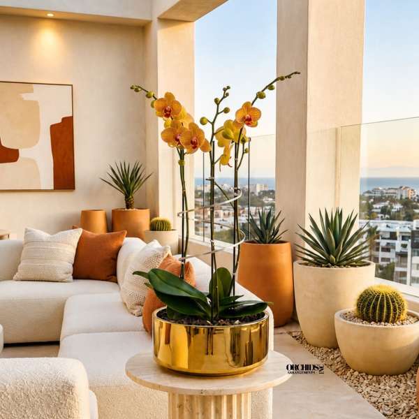 Peach Phalaenopsis Orchid Arrangement – Triple Stem Designer Arrangement