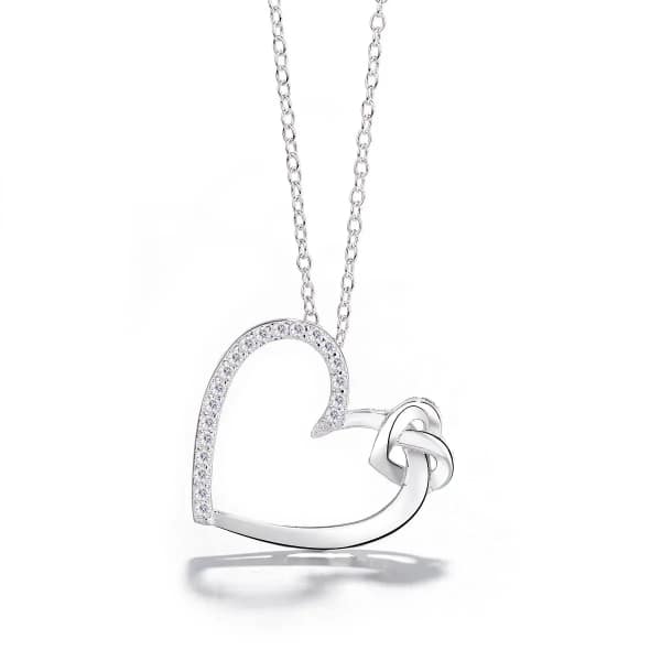 Silver heart pendant necklace with small clear stones