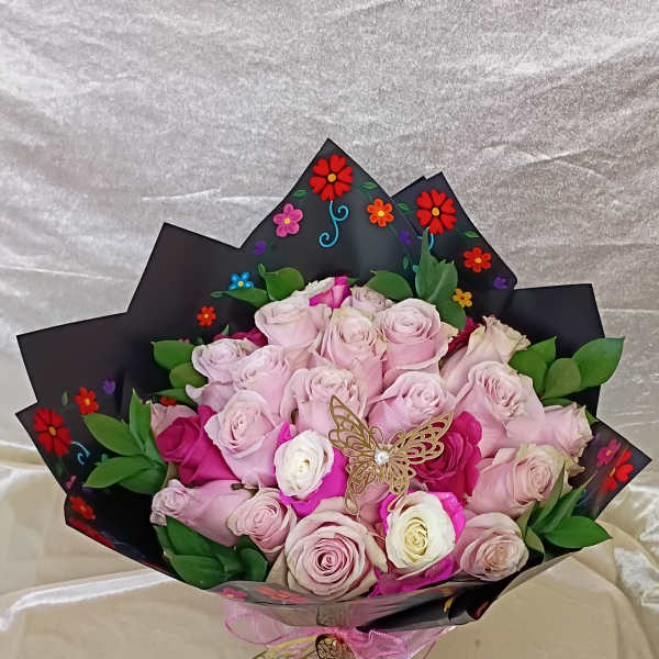 Two dozen mix pink roses bouquet