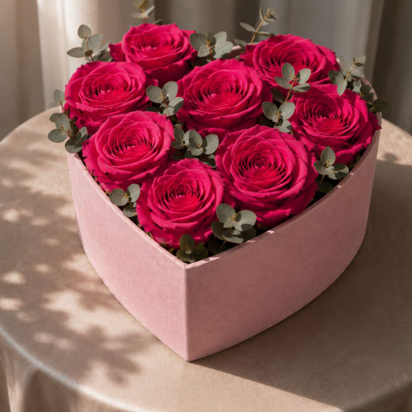 Hot Pink Roses Heart Box | Luxury Rose Arrangement