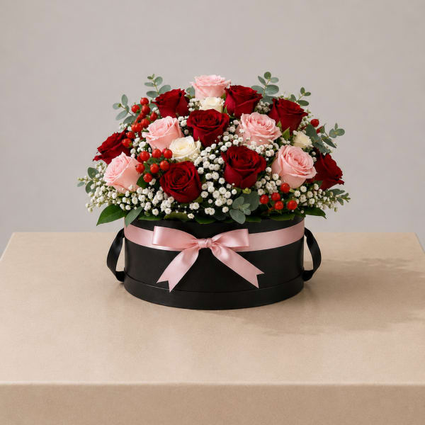 Blush & Red Rose Hatbox – Short