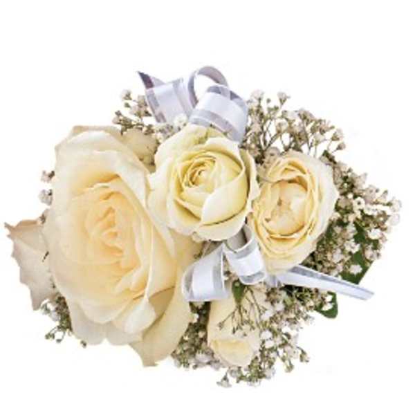 Cream rose bouquet with a pale ribbon bow
