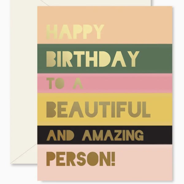 Birthday greeting card with colorful striped text