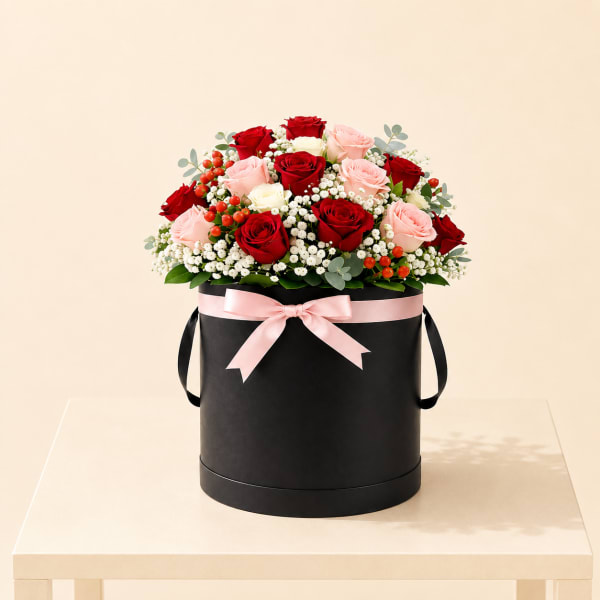 Blush & Red Rose Hatbox – Tall