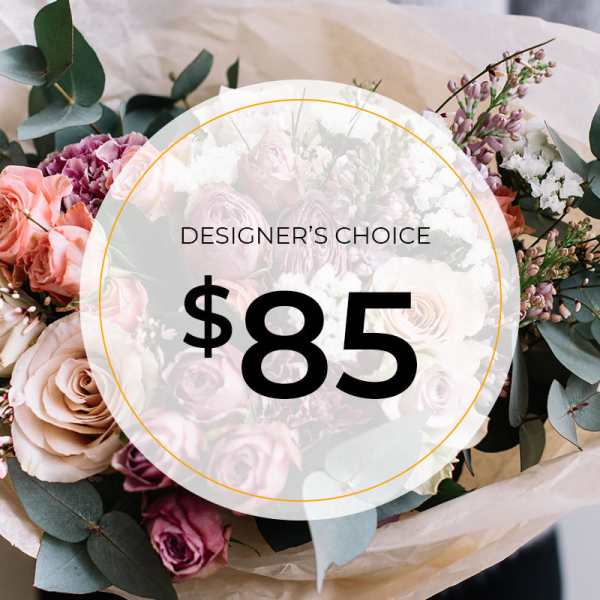 Bouquet of pink and cream roses with eucalyptus