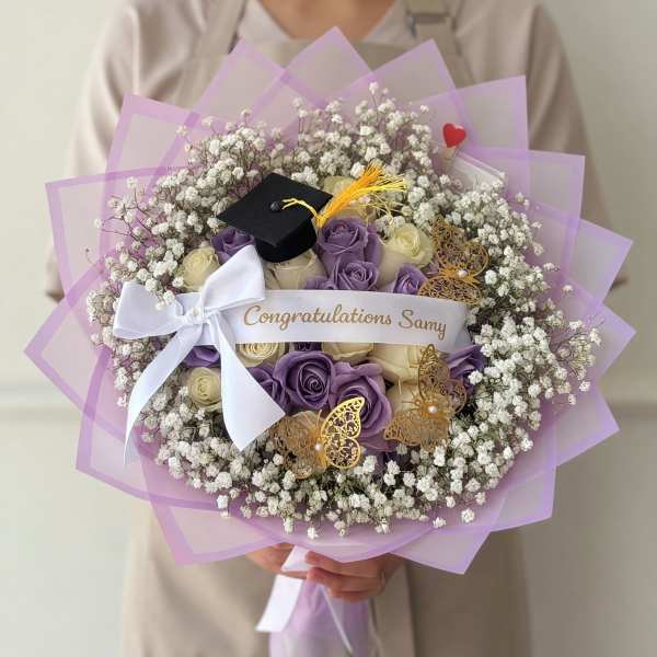 White & Lilac Graduation Bouquet
