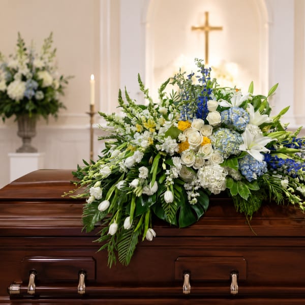 Watercolors Casket Piece by Petal Perfection