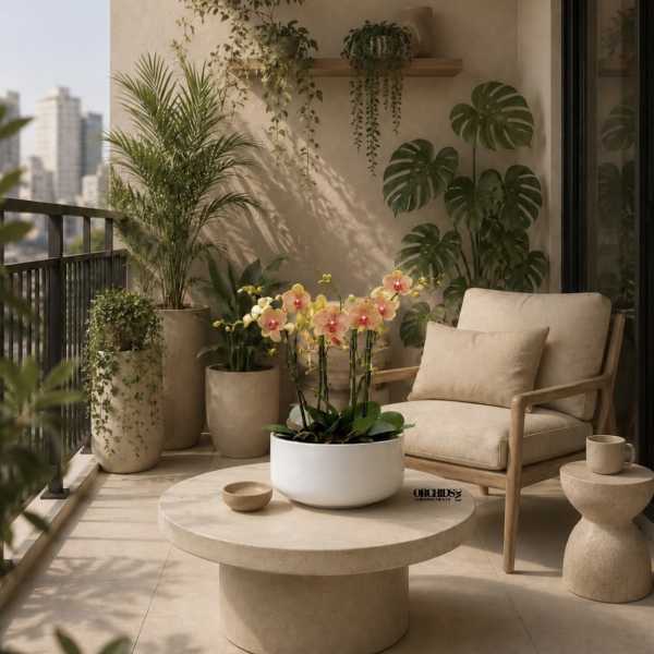 Peach Phalaenopsis Orchid Arrangement – 6 Stem Elegant Design