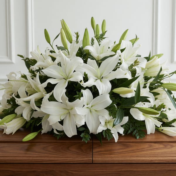 Pure White Lily Casket Spray