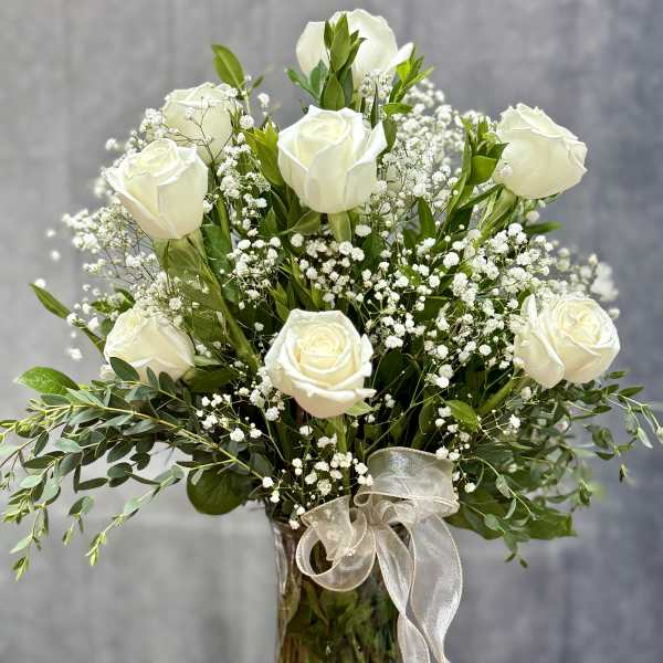 White Roses Vase