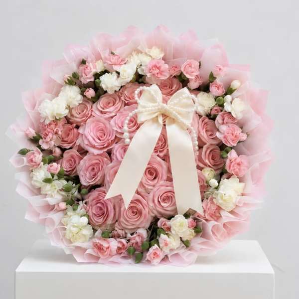 Blush Pink Rose & Carnation Wrapped Bouquet