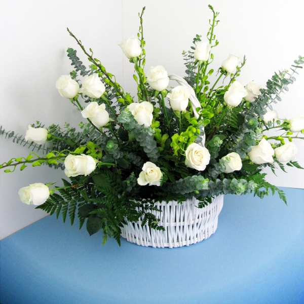 White Roses Basket