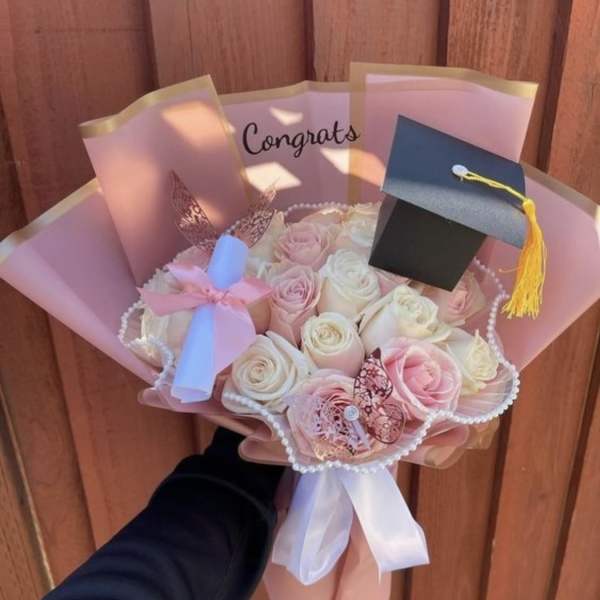 Bouquet for graduation white and pink colors